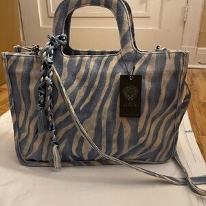 Vince Camuto Zebra Pattern Tote in Blue and Cream